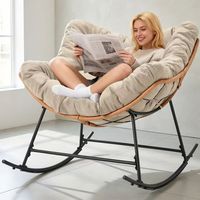 Fauteuil à bascule artisanal en osier, fauteuil à bascule nid d'oiseau avec coussin beige