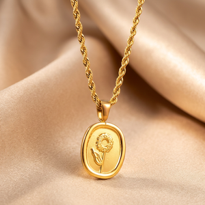 Collar de Flor de Acero Inoxidable con Baño de Oro de 18K, Diseño Moderno con Engaste de Garra, No se Deslustra, Ideal para Bodas y Fiestas - Product Image 2