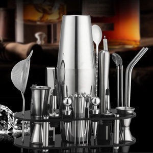 आधुनिक और सरल चीन बार शेकर कॉकटेल शेकर उपकरण 23 टुकड़े स्टेनलेस स्टील डिचेबल अंडाकार ऐक्रेलिक स्टैंड - Product Image 4