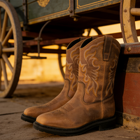 Bottes hautes de cow-boy occidentales à bout carré, imperméables, avec couture Goodyear, broderie, bottes vintage à la mode pour les agriculteurs et les ouvriers