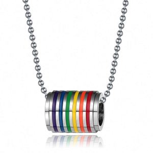 Kalung liontin silinder warna pelangi Enamel Pride perhiasan pria Gay kalung baja tahan karat pernikahan paduan seng wanita - Product Image 1