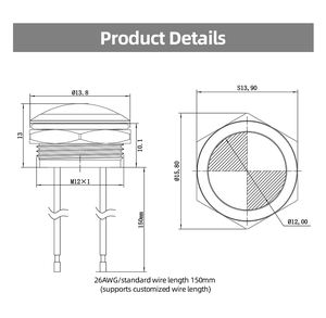 12mm kogelkop signaallampen metalen <span class=keywords><strong>LED</strong></span>-indicatorlampen blauw licht met draad waterdicht IP65 <span class=keywords><strong>indicator</strong></span> - Product Image 2