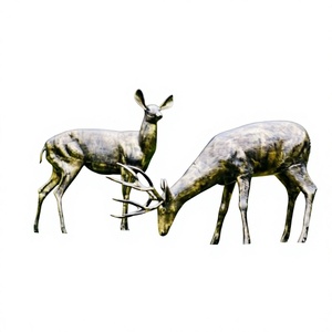 Outdoor Decoration Animal Figurine Metal Crafts handmade <b>Deer</b> Set Bronze Finish <b>Garden</b> Supplies Metal Reindeer & Doe Statue Set - Product Image 1