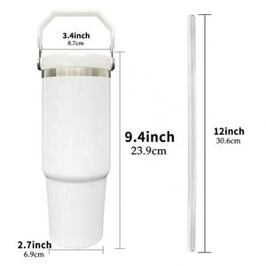 Glossy Colored Sublimation 30oz Water Bottle Student Kids Stainless Steel Tumbler with Straw - Product Image 2