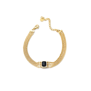 Pulsera de Cadena de Moda, Chapada en Oro, Acero Inoxidable 316L, Diseño de Eslabones con Piedra Negra en el Centro - Product Image 2