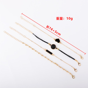 Heart <b>Black</b> Stone <b>Wrap</b> Bracelets Gold Plated Women's Trendy Everyday Wear 4pcs Set - Product Image 4