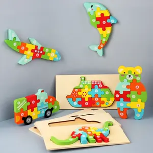 2023 Popular Kids Funny Cartoon Animal Car Wooden 3d Toddler Jigsaw Puzzle Montessori Wooden Puzzle Toy