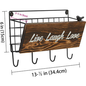 Live Laugh Love Wall Mount Key Rack With Storage <b>Shelf</b> Entryway Organizer Burnt Wood Finish 4 <b>Hooks</b> Rectangle Shape - Product Image 5