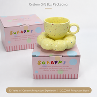 Ensemble tasse à café et soucoupe en céramique en forme de tournesol 200 ml, coffret cadeau pour le thé de l'après-midi, vaisselle en porcelaine pour cadeau, vente en gros
