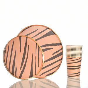 Plato de Papel Desechable con Diseño de Rayas Decorativas para Vajilla de Fiesta de Cumpleaños - Product Image 3