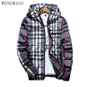 TONGYANG Nueva Chaqueta de Moda para <span class=keywords><strong>Hombre</strong></span> de <span class=keywords><strong>Primavera</strong></span>/Otoño, Abrigo Entallado con Capucha, Versátil, de Cuadros y Manga Larga, Chaquetas Bomber para <span class=keywords><strong>Hombre</strong></span> - Product Image 1