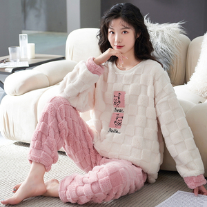 Pantalones <span class=keywords><strong>de</strong></span> manga larga Jacquard <span class=keywords><strong>de</strong></span> felpa <span class=keywords><strong>de</strong></span> invierno para parejas, <span class=keywords><strong>pijama</strong></span> grueso con forro polar <span class=keywords><strong>de</strong></span> dibujos animados para hombres y mujeres, traje <span class=keywords><strong>de</strong></span> dos piezas - Product Image 3