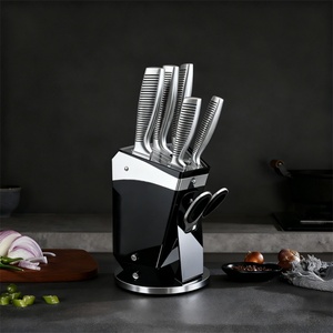 7 Pieces Professional Sharp Stainless Steel Chef Knives Silver Kitchen Knife Set With <b>Acrylic</b> Knife <b>Block</b> - Product Image 6