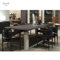 Nouveau design de table à manger d'extérieur personnalisée Mobilier de maison moderne de luxe mélangeant ardoise métal et marbre pour l'extérieur