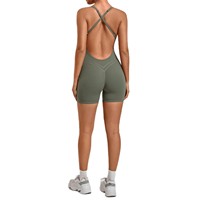 2533 Combinaison de yoga pour femme à bretelles croisées au dos, dos bas, une pièce, courte, extensible, sans manches, pour la gym, la danse et l'entraînement