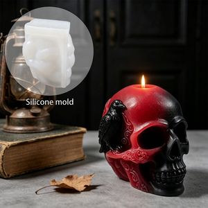 Molde de silicona ecológico para velas aromáticas con diseño de <span class=keywords><strong>cuervo</strong></span> y calavera, molde para manualidades de yeso con temática oscura de Halloween - Product Image 1