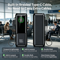 Batterie externe 100W PD à charge rapide 20000mAh avec câble Type-C intégré, chargeur portable multi-appareils avec écran LED