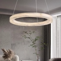 Lustre en marbre de luxe avec suspension en cuivre massif, hauteur réglable, LED 360° pour salon