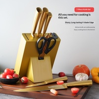 Ensemble de couteaux de cuisine personnalisés en titane plaqué or 3Cr14, 7 pièces, jetables, avec ciseaux, tranchants, compatibles lave-vaisselle, couteau de chef