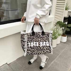 Custom Your Logo SUMMER Letter Tote Bags Women Leopard Handbag Large Capacity Totes for Outdoor Travel Work - Product Image 4