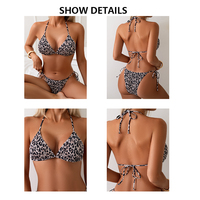 Ensemble de bikini triangle imprimé léopard 2 pièces, séchage rapide, spandex/polyester, col en V, maillot de bain et vêtements de plage sexy