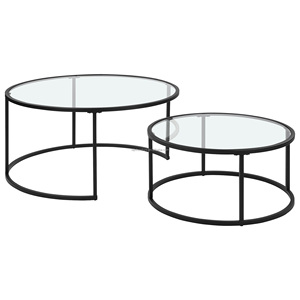 <span class=keywords><strong>Table</strong></span> d'appoint <span class=keywords><strong>ronde</strong></span> facile à assembler en métal <span class=keywords><strong>noir</strong></span> en verre trempé transparent Nid latéral Ensemble de 2 tables basses gigognes - Product Image 2
