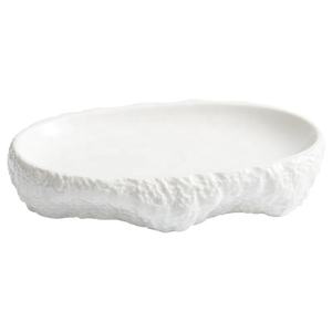 أطباق تقديم سيراميك بيضاء بيضاوية مصنوعة يدويًا بنمط صخري اسكندنافي إبداعي للأطباق الباردة العميقة - Product Image 1