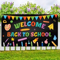 Bannière personnalisée de bienvenue pour la rentrée scolaire, grand drapeau, panneau de jardin pour la première journée d'école, décoration de fête et de salle de classe