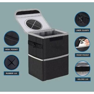 Free Sample Black <b>Car</b> Garbage Bag Trash <b>Bin</b> Trash Can With Lid Storage Pocket - Product Image 4