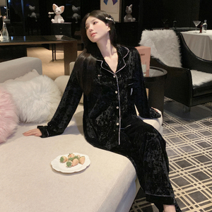 <span class=keywords><strong>ชุด</strong></span>นอน RY6821 # สีดำ KT <span class=keywords><strong>ชุด</strong></span>นอนแขน<span class=keywords><strong>ยาว</strong></span>ของผู้หญิงสีทองผ้ากำมะหยี่สำหรับฤดูใบไม้ร่วงและฤดูหนาว - Product Image 3