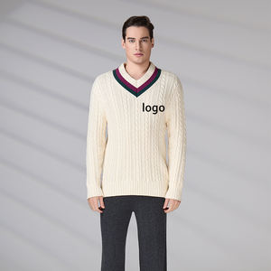 Luxury Designer <b>White</b> Classic V Neck Pullover Winter Custom Vintage Embroidery Logo <b>Jumper</b> Cotton Sweater <b>Men</b> - Product Image 1
