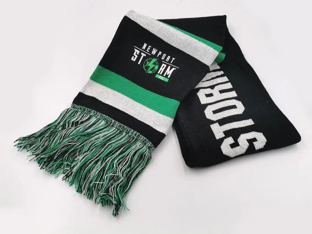 Vente en gros de tricot jacquard d'équipe en acrylique pour supporter de sport personnalisé écharpe de football d'hiver en acrylique pour fans de clubs de football