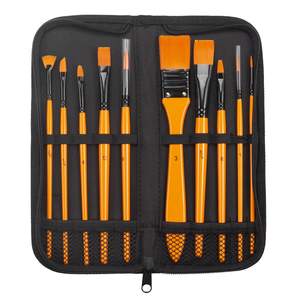 10 pièces ensemble de pinceaux d'artiste avec sac à fermeture éclair brosses à cheveux de qualité supérieure pour <span class=keywords><strong>peinture</strong></span> à l'huile aquarelle <span class=keywords><strong>Gouache</strong></span> pour enfants débutants - Product Image 3