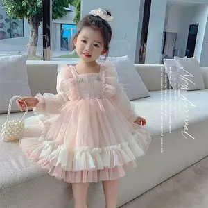 Children's Lolita Long-sleeved Gauze Dress Little Princess Anna Tulle Party Cosplay Romance Summer Travel Girl Dress