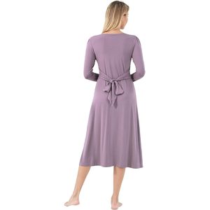 Vestido de Manga Larga con Cuello en V para Mujer, Corte en A, Cintura Alta, Informal, para Uso Diario, Transpirable, Viscosa de Bambú, Tallas S a XXL - Product Image 5