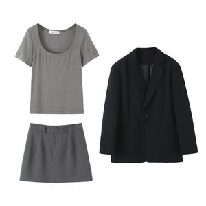 กระโปรงทรงเอเอวสูง N9139 ไซส์ใหญ่ สีเทาล้วน สไตล์นักศึกษาหญิง ฤดูใบไม้ผลิ 2026 - Product Image 1