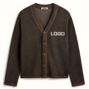 Cárdigan de Verano de Ganchillo para <span class=keywords><strong>Hombre</strong></span>, Suéter Tejido Calado Vintage con Cuello en V y <span class=keywords><strong>Botones</strong></span>, Camisa de Playa, Suéter Personalizado para <span class=keywords><strong>Hombre</strong></span> - Product Image 1