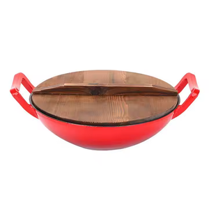 <span class=keywords><strong>Wok</strong></span> Tradicional Chino de Hierro Fundido Esmaltado Rojo Longkey, Certificado CE, Antiadherente, Ecológico, para Acampar al Aire Libre, 18-20L, Envío Inmediato - Product Image 3
