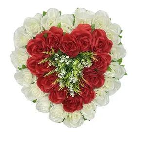 TX0018 कारखाने नए उत्पाद बड़ा दिल सफेद लाल गुलाब शादी आउटडोर सजावट कृत्रिम फूल पुष्पांजलि