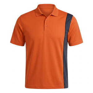 <b>Orange</b> Short Sleeve <b>Polo</b> Shirt With Navy Color Blocking Design Men's Regular Fit Moisture Wicking Rugby Apparel Summer Wear - Product Image 1