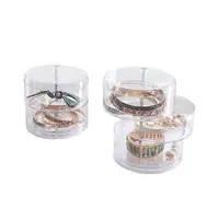 Dust-Proof 4 Layers Tray Jewelry Storage Box 360 Degree Rotating Clear Stackable Jewelry Organizer Trays With Lid