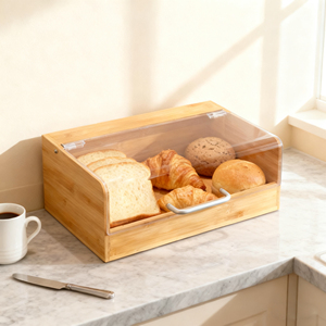 Contenitore cucina di grande capacità rettangolo di bambù scatola di pane con coperchio <span class=keywords><strong>trasparente</strong></span> Logo personalizzato contenitore per il pane - Product Image 1