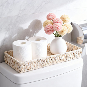 Plateau de rangement en paille tressée Bobai, rectangulaire, blanc, organisateur de bureau multifonctionnel pour la décoration de la maison et le rangement des articles divers - Product Image 2