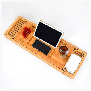 बांस के विस्तार योग्य स्नान ट्रे गैर-पर्ची स्नान ट्रे गैर-पर्ची स्नान ट्रे आयोजक शराब ग्लास धारक के साथ लक्जरी स्पा बाथरूम सामान के लिए - Product Image 5