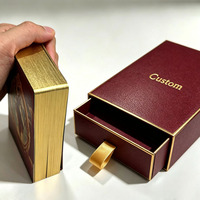 Boîte à tiroirs coulissante en cuir bordeaux de luxe, cartes à jouer personnalisées imprimées, bord doré, jeu de cartes Oracle Tarot