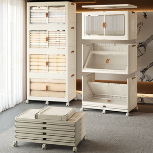 Plastic Storage Cabinet For Clothes And Snacks Multi Functional Bedroom Organizer With Wheels And Transparent <b>Doors</b> - Product Image 2