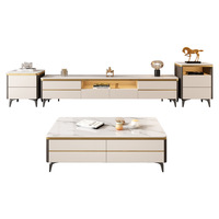 Ensemble de meubles de salon de luxe moderne en bois et marbre - Meuble TV et table basse sur pied avec rangement