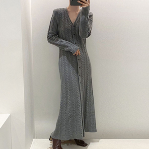 Haute qualité femmes Maxi <span class=keywords><strong>robe</strong></span> <span class=keywords><strong>pull</strong></span> automne hiver mince plaine <span class=keywords><strong>pull</strong></span> côtelé cachemire longue cheville chandails torsadés robes - Product Image 2