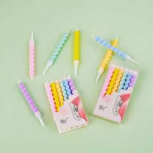 Igh qualité 6 pièces/ensemble Macaron couleur spirale gâteau d'<span class=keywords><strong>anniversaire</strong></span> <span class=keywords><strong>bougies</strong></span> d'allumage avec support pour la décoration de mariage bébé enfants fête - Product Image 4