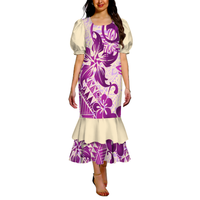 Robe de soirée à queue de poisson Mumu Micronésienne à imprimé polynésien personnalisée de qualité supérieure, robe Mumu extensible pour femmes, col carré, robe bouffante